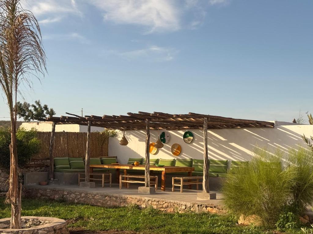 Outdoor seating area with warm natural light in Morocco