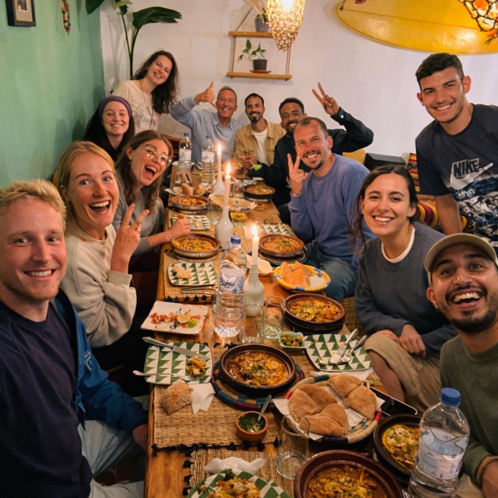 Guests sharing dinner together during the Morocco community stay