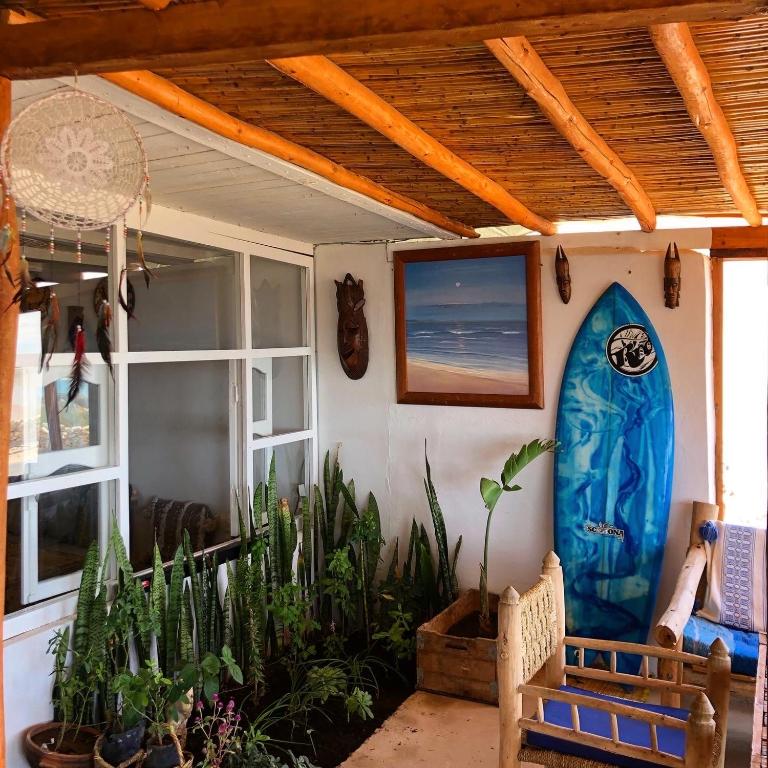 Wooden ceiling and yoga-room atmosphere inside the Morocco house