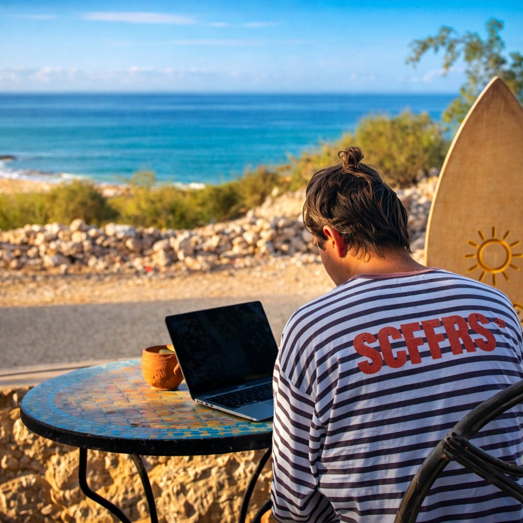 Remote work setup with an ocean view